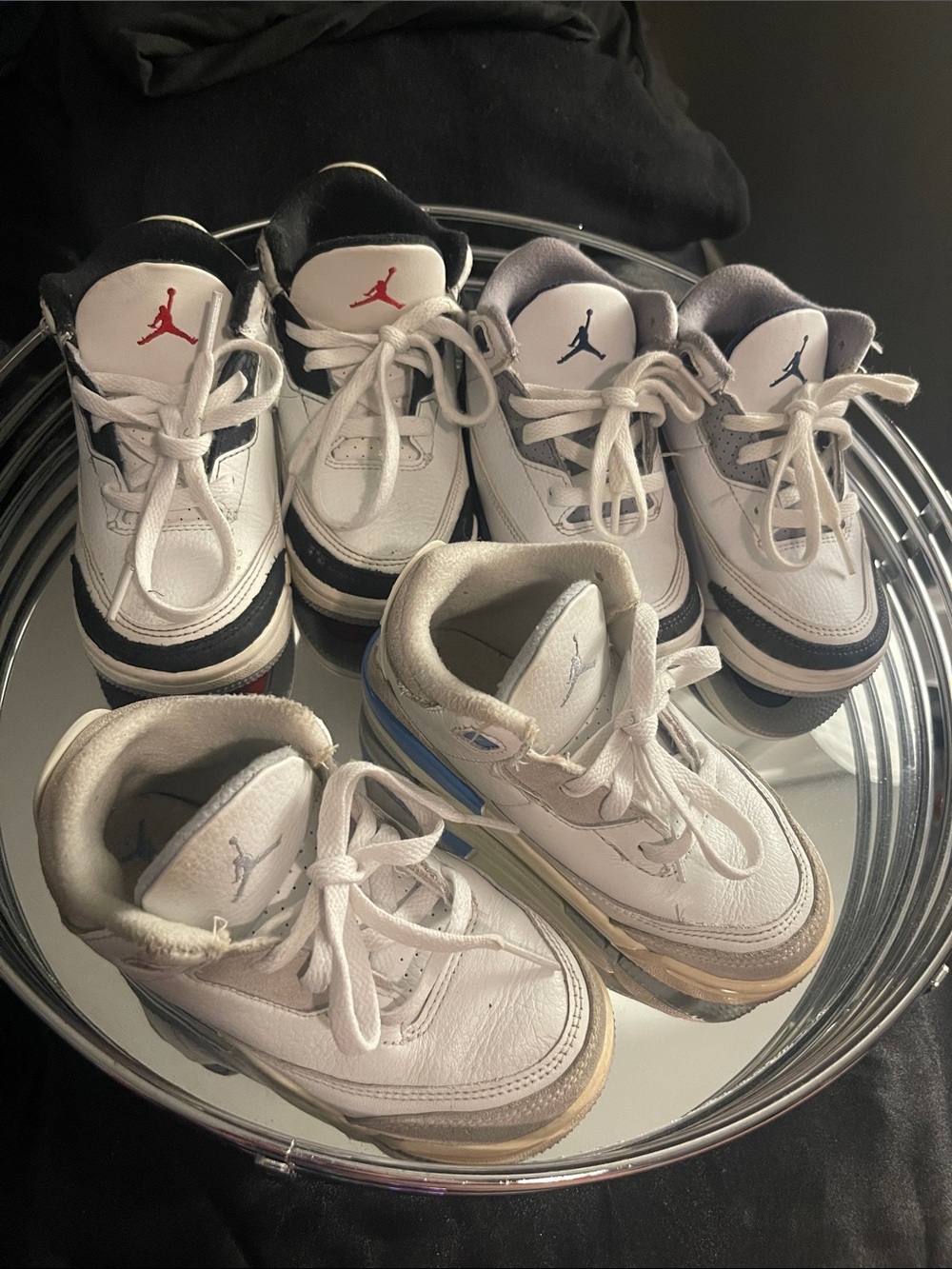 Jordan Kids White Sneakers with Black and Blue Details